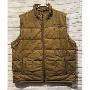 ARIAT Mens Quilted Puffer Vest Sz XXL Brown Fleece Lined Insulated Outdoor Warm